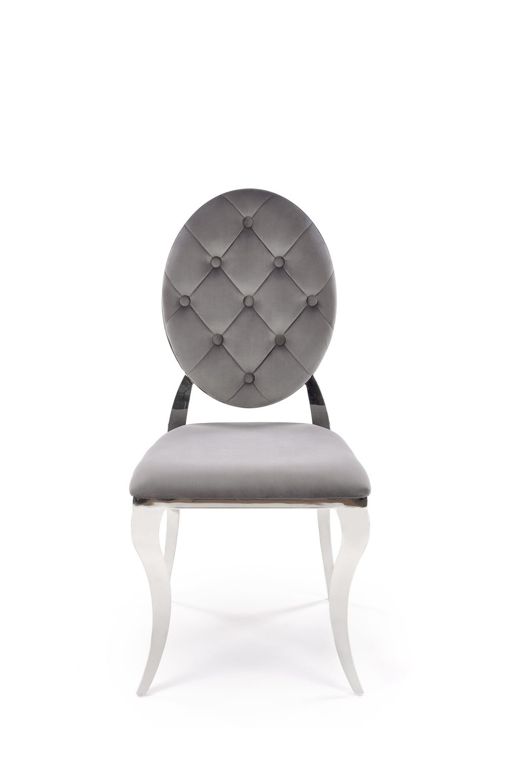 KRZESŁO na srebrnych nogach, szare pikowane oparcie z velvetu, klasyczny styl, wyrafinowane KRZESŁO na srebrnych nogach, szare pikowane oparcie z velvetu, klasyczny styl, wyrafinowane