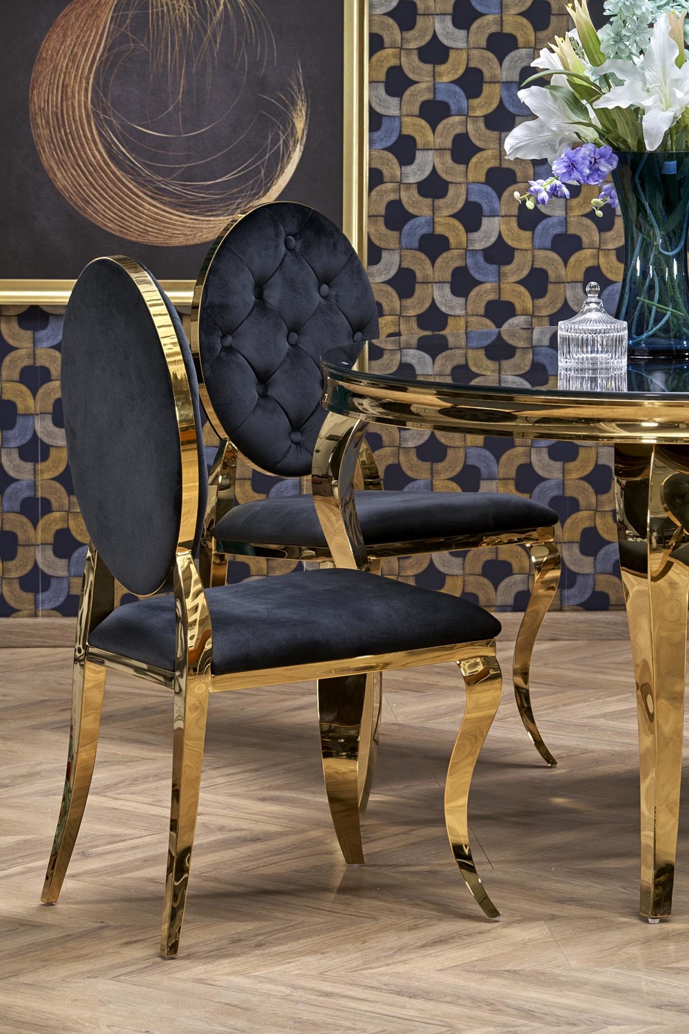 KRZESŁO w stylu glamour, złote metalowi nogi, czarna velvetowa tapicerka-5 KRZESŁO w stylu glamour, złote metalowi nogi, czarna velvetowa tapicerka-5
