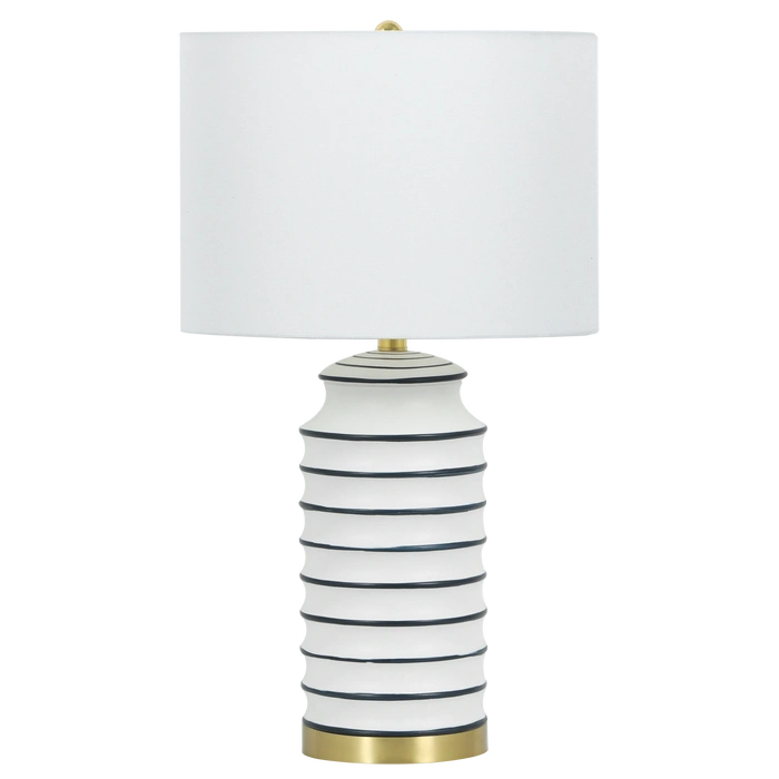 LAMPA STOŁOWA Coastal ceramiczna podstawa, mosiężne detale, styl Hamptons