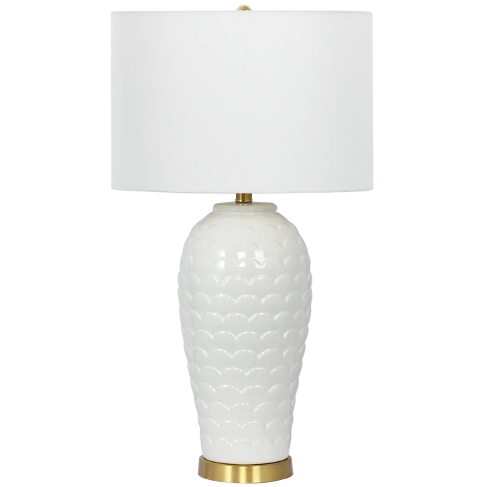 LAMPA STOŁOWA Murcia błyszcząca, biała podstawa z ceramiki, metalowe detale