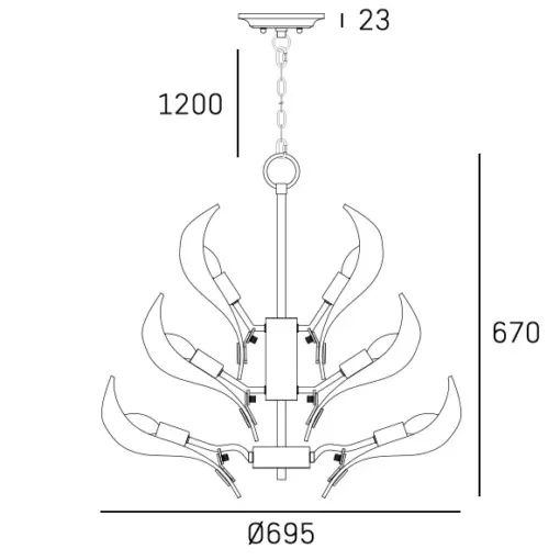 LAMPA WISZĄCA Cannes metalowy, mosiężny stelaż, szklany klosz, modern classic 70 x 63 cm, wymiary