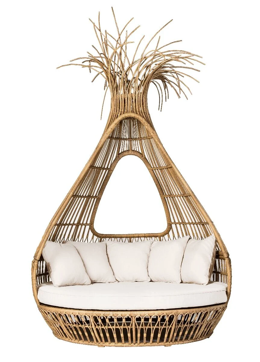 ŁÓŻKO OGRODOWE wyspa z zadaszeniem, ekorattan, egzotyczna inspiracja