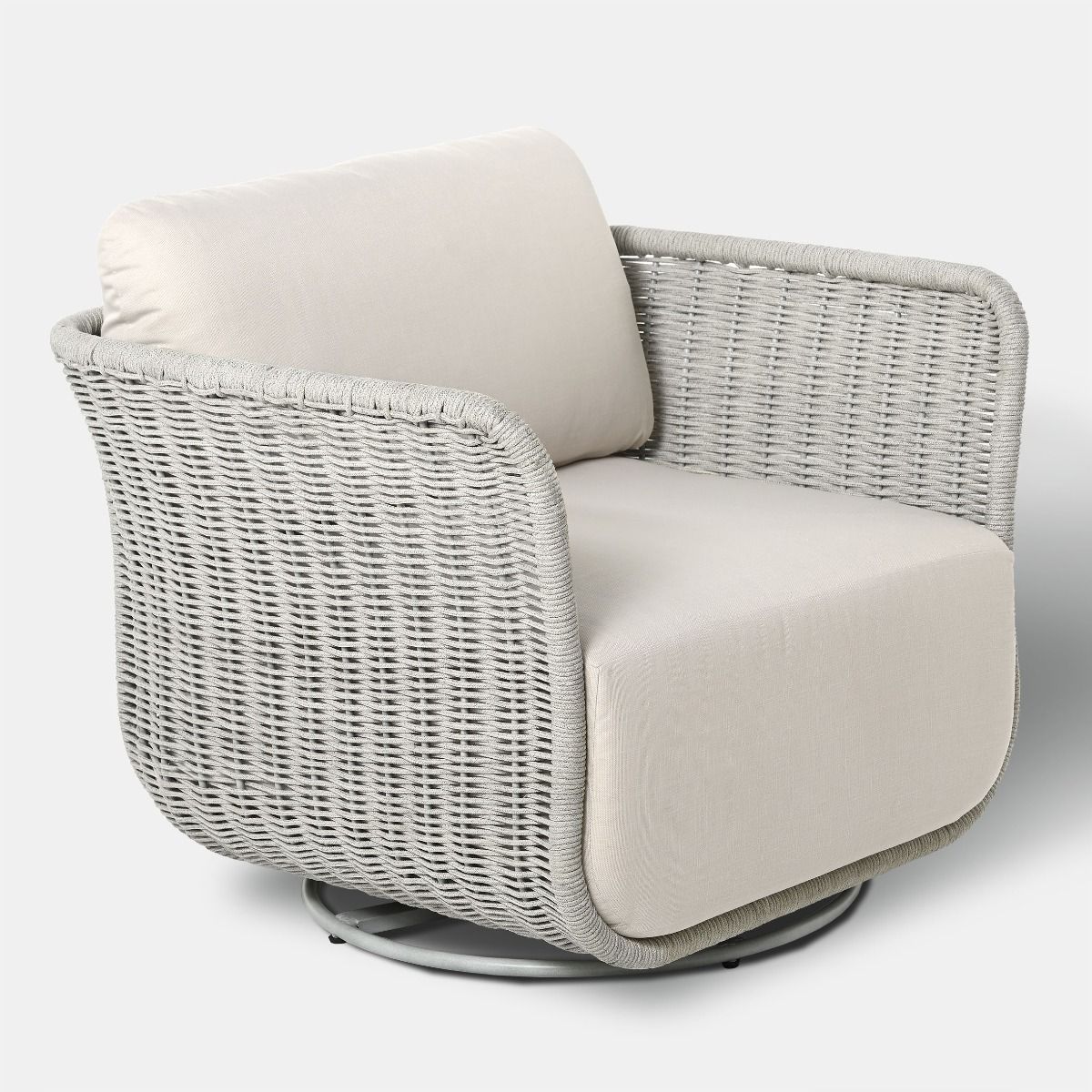 OBROTOWY FOTEL OGRODOWY szary sznur, tkanina sunproof, nowoczesny, zestaw ogrodowy OM001, na ogród