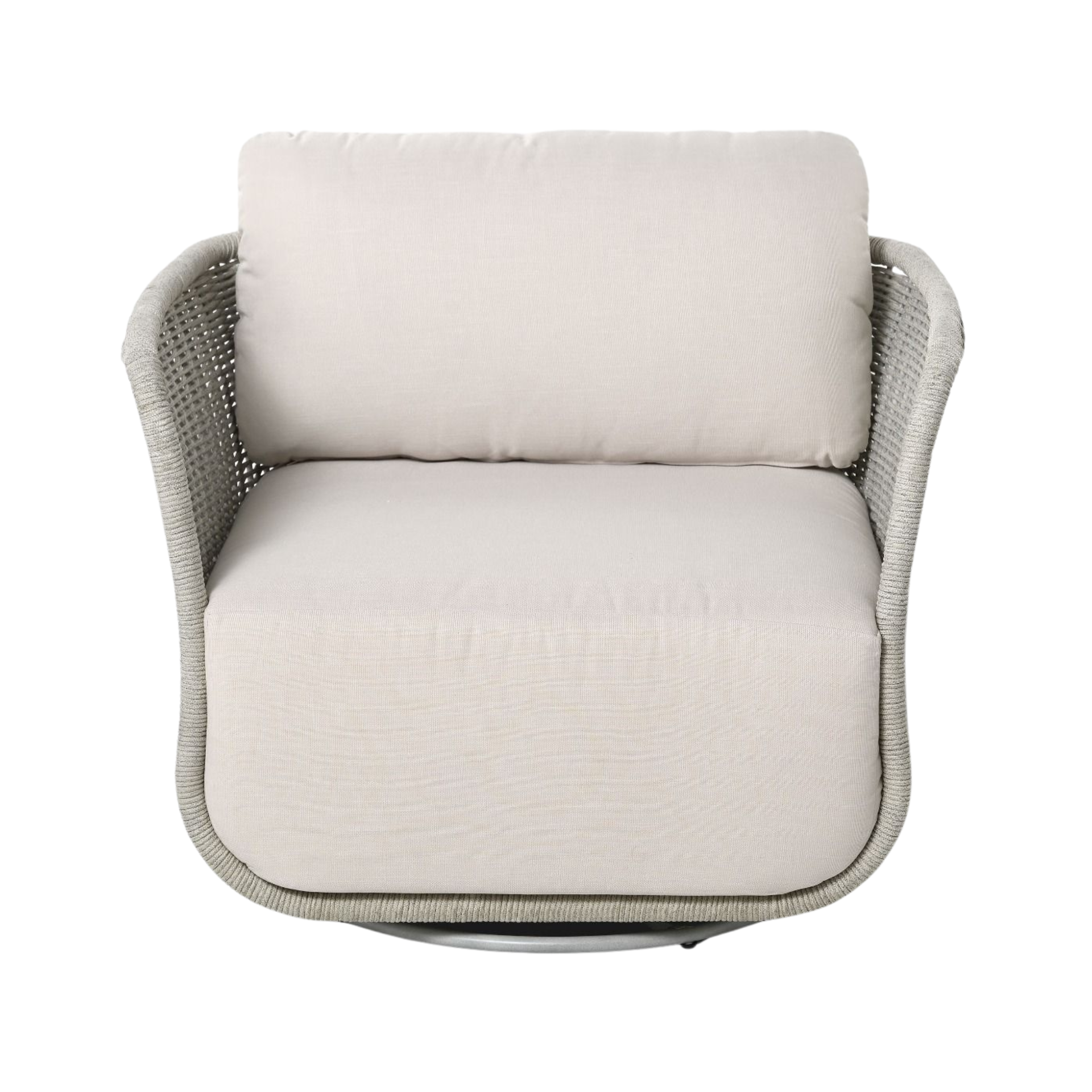 OBROTOWY FOTEL OGRODOWY szary sznur, tkanina sunproof, nowoczesny, zestaw ogrodowy OM001