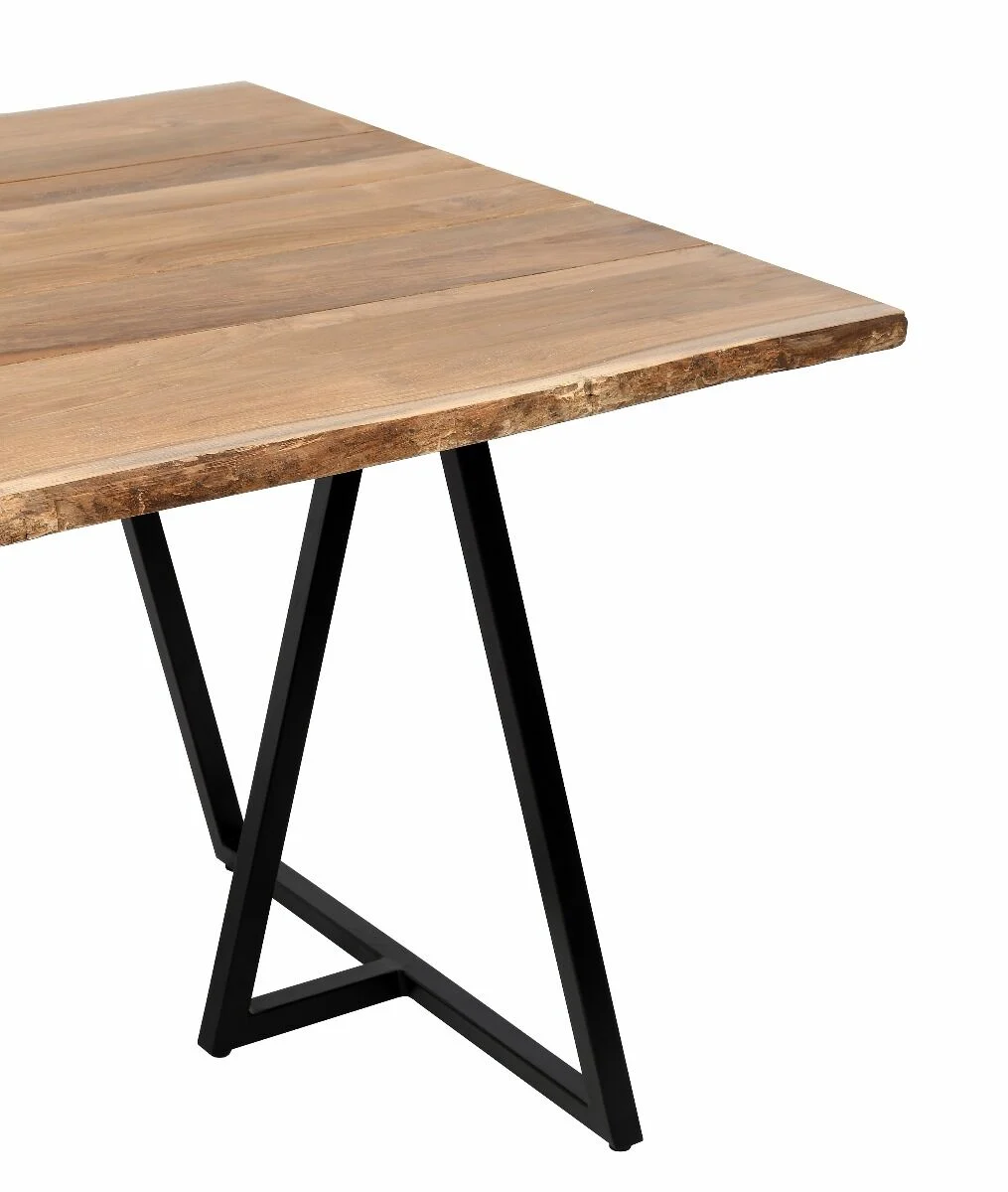 OGRODOWY STÓŁ OBIADOWY duży, prostokątny, czarne aluminiowe nogi, drewniany blat, zestaw ogrodowy OM010-3