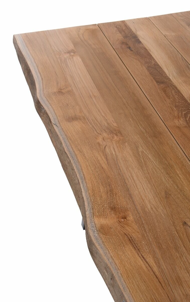 OGRODOWY STÓŁ OBIADOWY duży, prostokątny, czarne aluminiowe nogi, drewniany blat, zestaw ogrodowy OM010-5