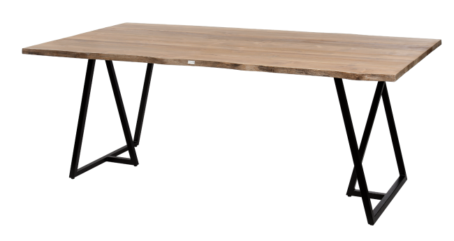 OGRODOWY STÓŁ OBIADOWY duży, prostokątny, czarne aluminiowe nogi, drewniany blat, zestaw ogrodowy OM010, na taras