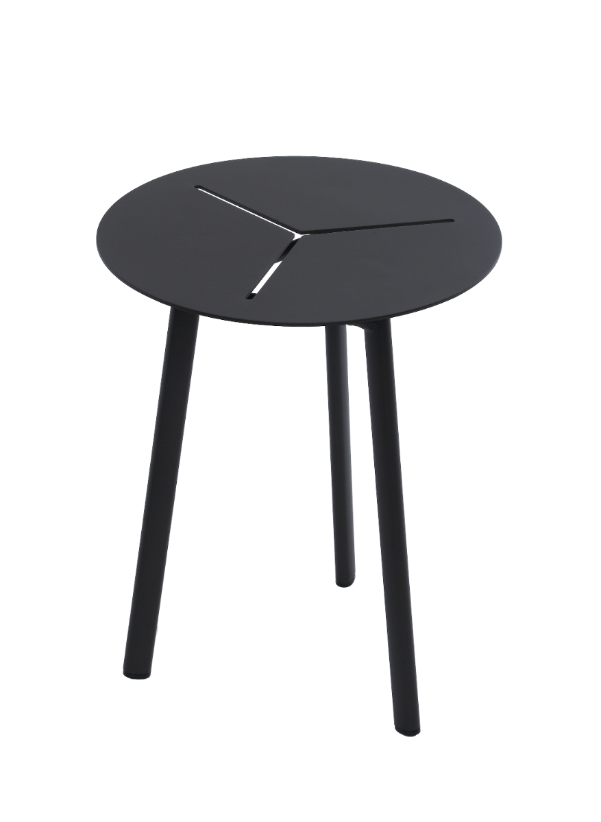 OGRODOWY STOLIK KAWOWY mały, okrągły na trzech nóżkach, aluminiowy, nowoczesny, zestaw ogrodowy OM005