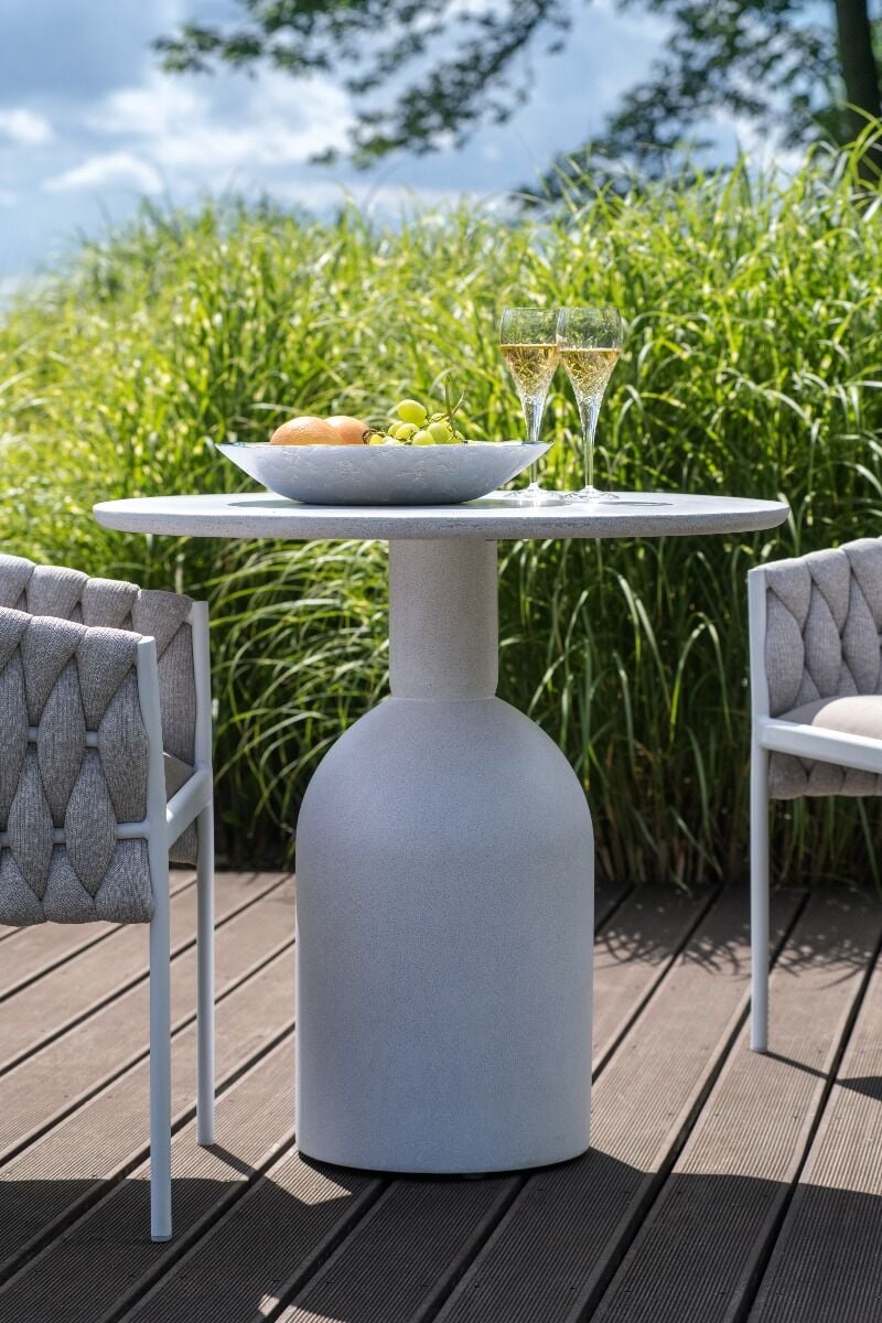 OGRODOWY STOLIK KAWOWY okrągły z tworzywa fiberstone, biały, nowoczesny styl, zestaw ogrodowy OM011, piękny OGRODOWY STOLIK KAWOWY okrągły z tworzywa fiberstone, biały, nowoczesny styl, zestaw ogrodowy OM011, piękny