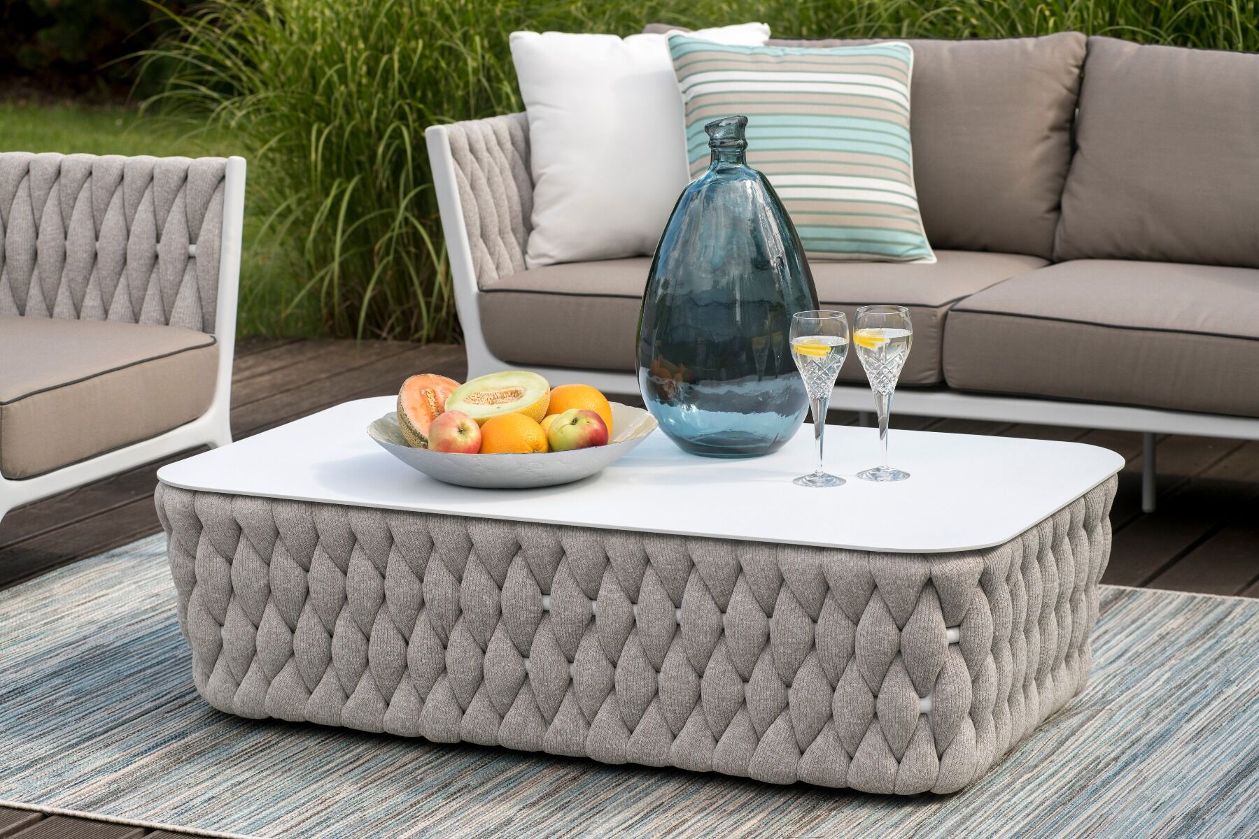 OGRODOWY STOLIK KAWOWY prostokątny, aluminiowy stelaż, tkanina taupe, nowoczesny, zestaw ogrodowy OM011 OGRODOWY STOLIK KAWOWY prostokątny, aluminiowy stelaż, tkanina taupe, nowoczesny, zestaw ogrodowy OM011