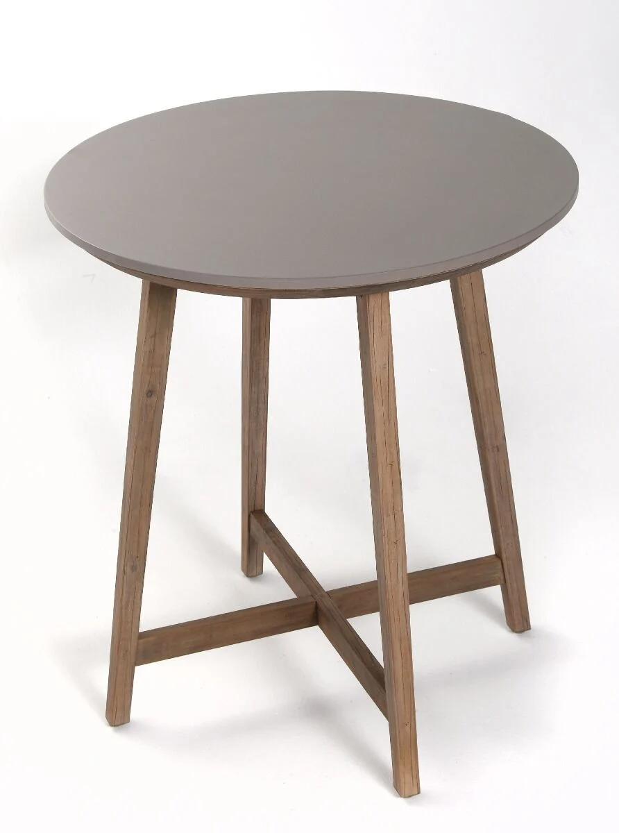 OKRĄGŁY STOLIK OGRODOWY drewniany stelaż, blat z konglomeratu, styl boho, zestaw ogrodowy OM003-1