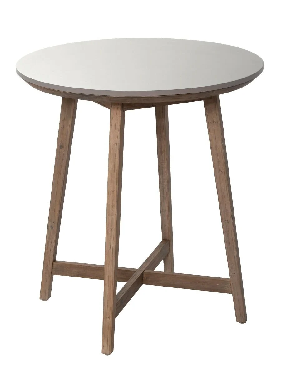 OKRĄGŁY STOLIK OGRODOWY drewniany stelaż, blat z konglomeratu, styl boho, zestaw ogrodowy OM003, ekskluzywny