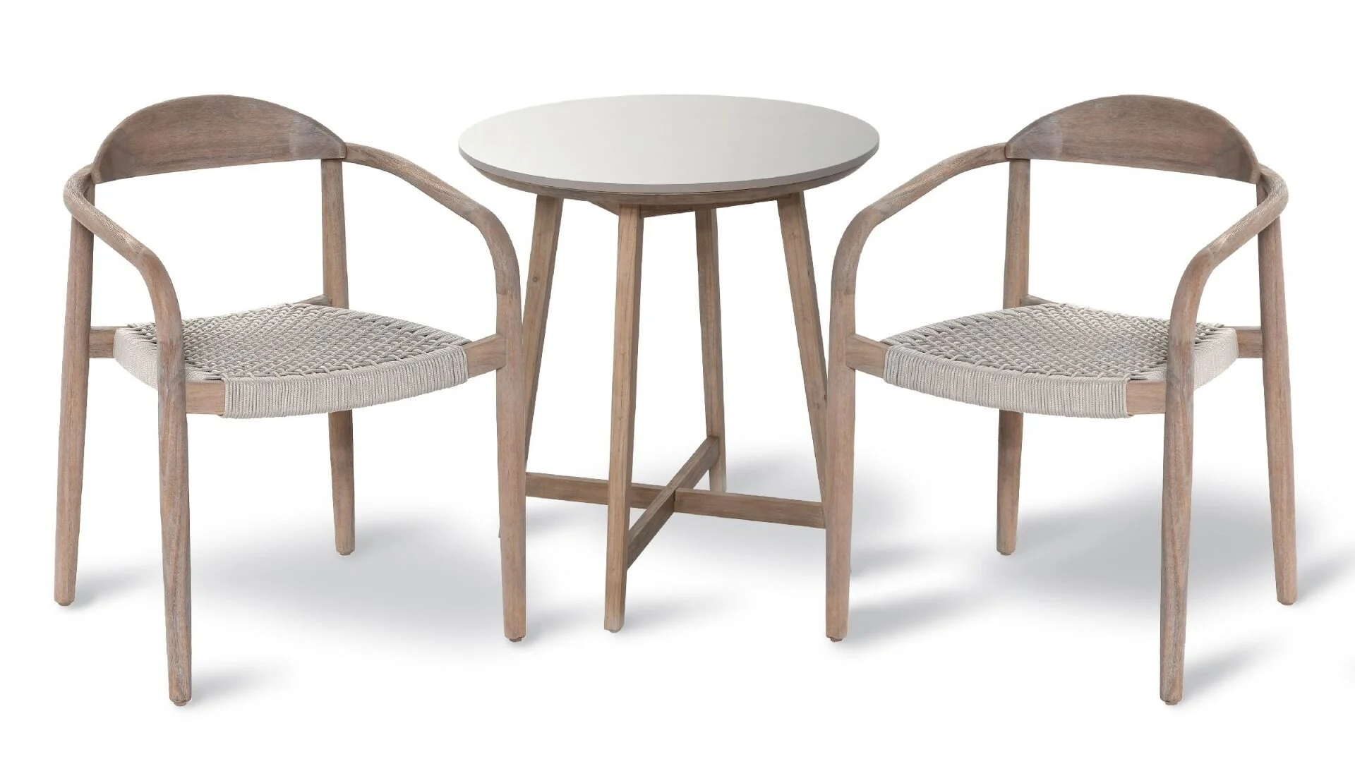 OKRĄGŁY STOLIK OGRODOWY drewniany stelaż, blat z konglomeratu, styl boho, zestaw ogrodowy OM003, wyjątkowy