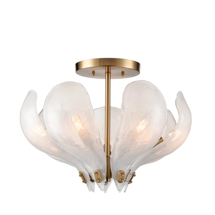 PLAFON Cannes mosiężny stelaż otoczony szklanym abażurem w formie liście PLAFON Cannes mosiężny stelaż otoczony szklanym abażurem w formie liście