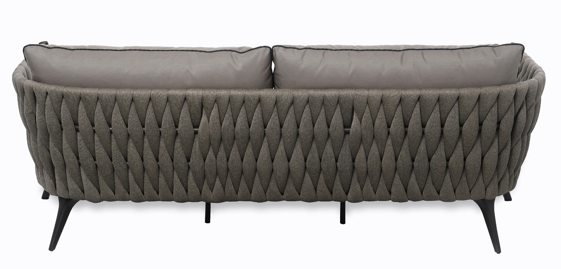 SOFA OGRODOWA 2 osobowa, antracytowy stelaż, tkanina w kolorze taupe, zestaw ogrodowy OM005, na taras