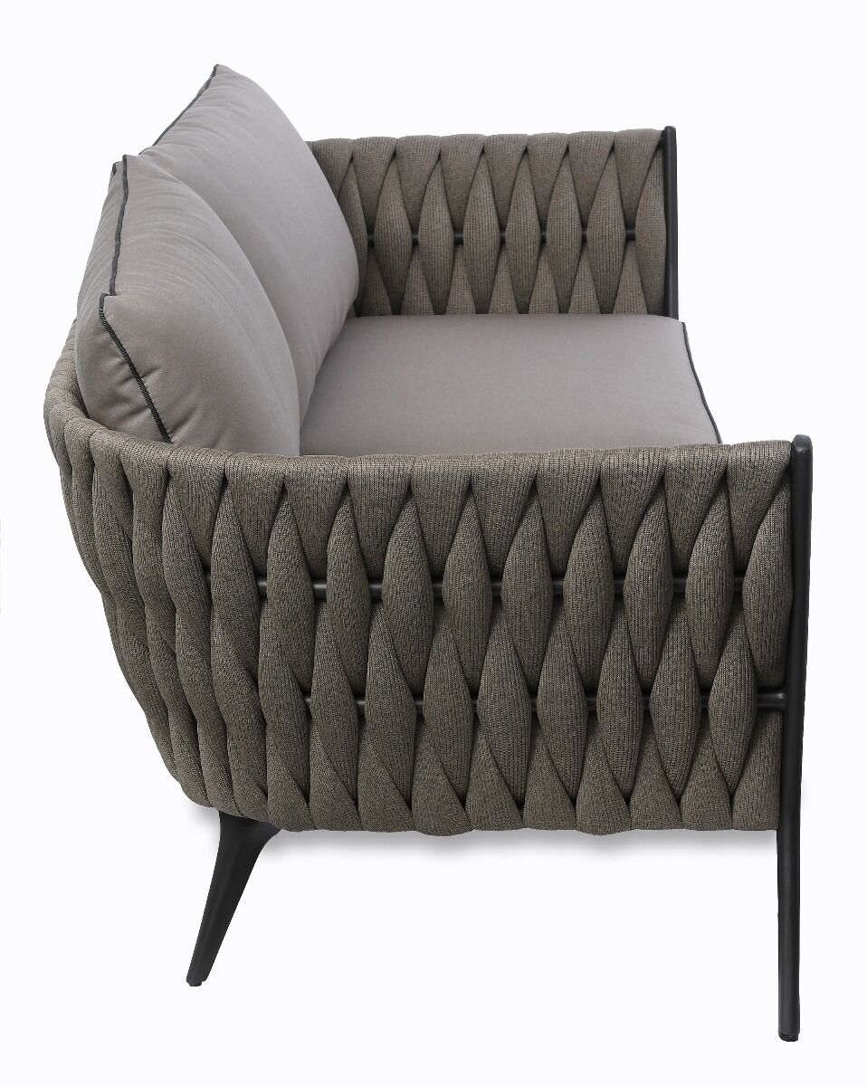 SOFA OGRODOWA 2 osobowa, antracytowy stelaż, tkanina w kolorze taupe, zestaw ogrodowy OM005, najwyższa jakośc