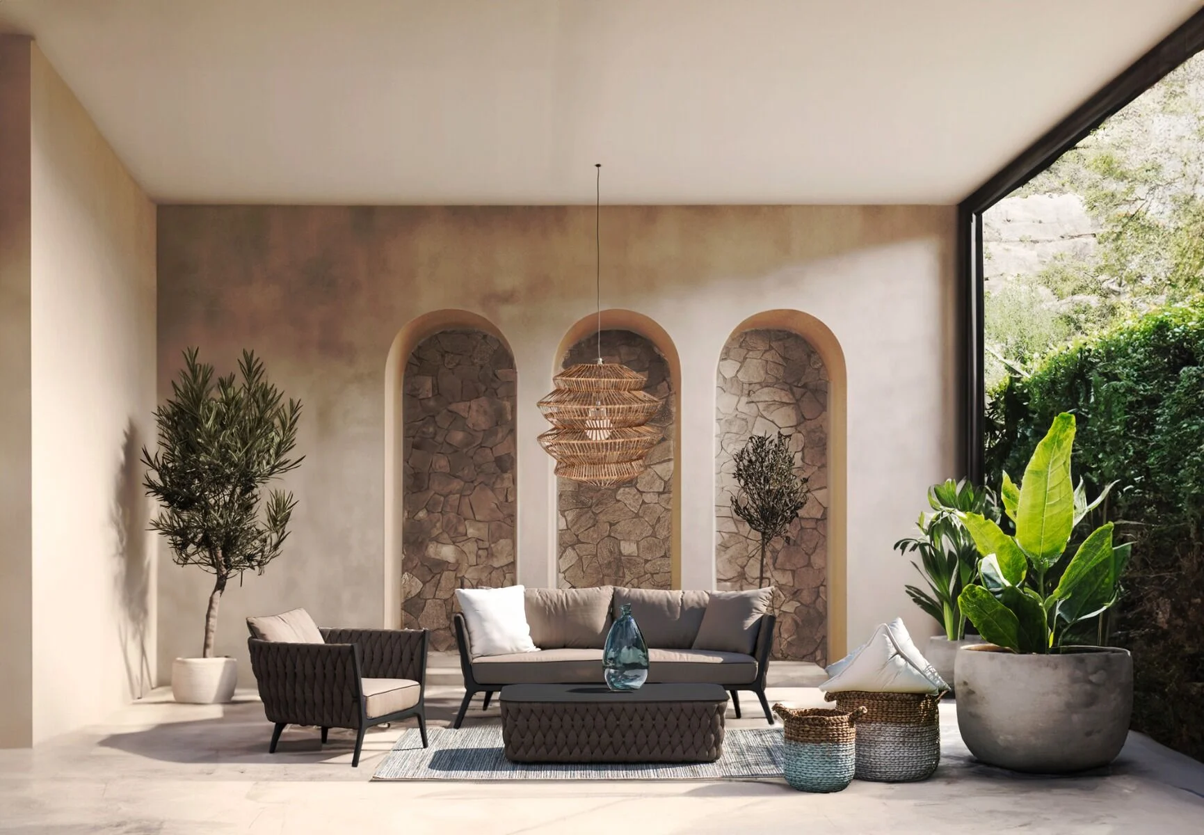 SOFA OGRODOWA 2 osobowa, antracytowy stelaż, tkanina w kolorze taupe, zestaw ogrodowy OM005