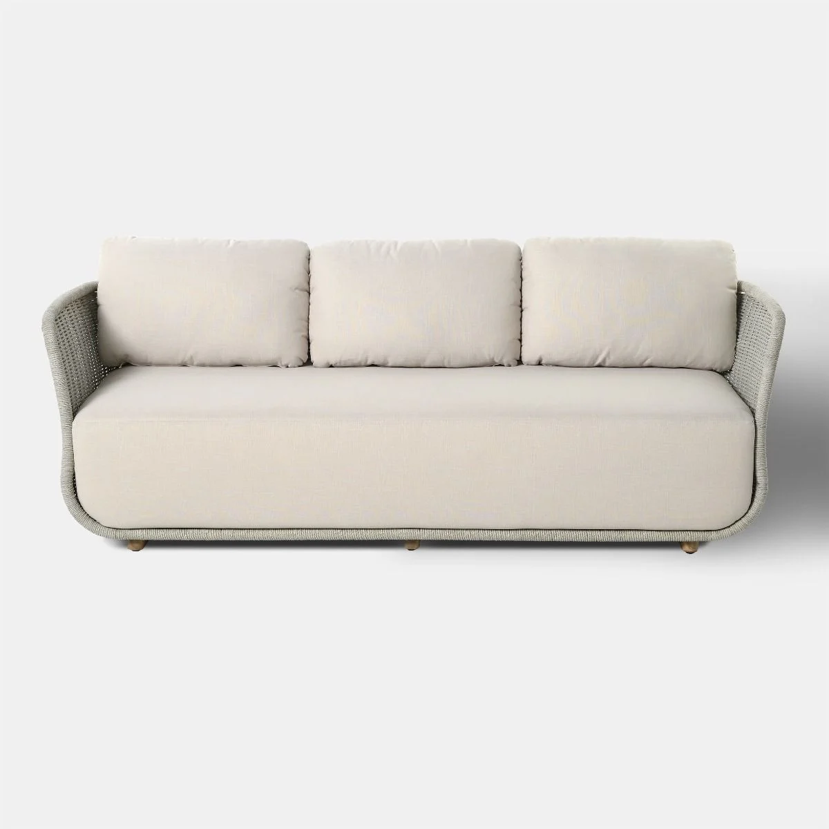 SOFA OGRODOWA 3 0S0BOWA szary sznur, beżowa tapicerka, nowoczesny styl, zestaw ogrodowy OM001, piękna SOFA OGRODOWA 3 0S0BOWA szary sznur, beżowa tapicerka, nowoczesny styl, zestaw ogrodowy OM001, piękna