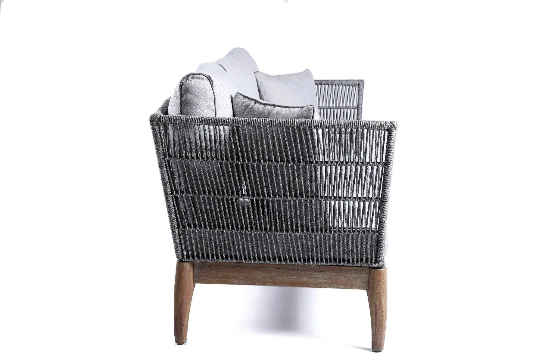 SOFA OGRODOWA 3 osobowa, drewniany stelaż, szary sznurek, styl boho, zestaw ogrodowy OM003, wyjątkowa SOFA OGRODOWA 3 osobowa, drewniany stelaż, szary sznurek, styl boho, zestaw ogrodowy OM003, wyjątkowa