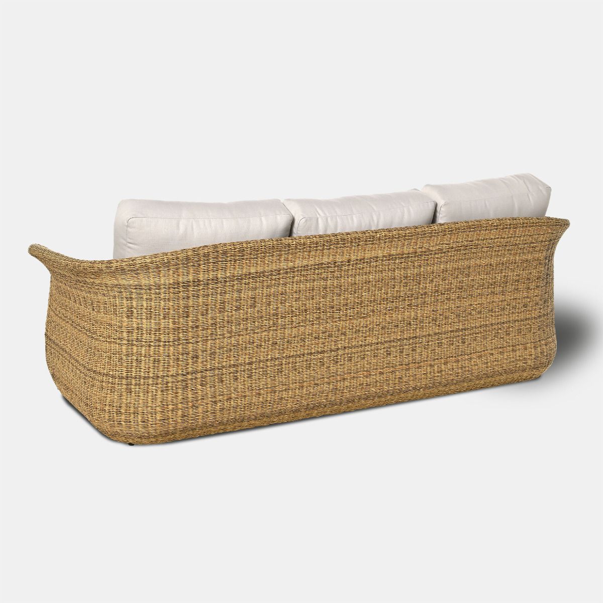 SOFA OGRODOWA 3 osobowa, obłe kształty, technorattan w naturalnym kolorze, zestaw ogrodowy OM004, ekskluzwyna