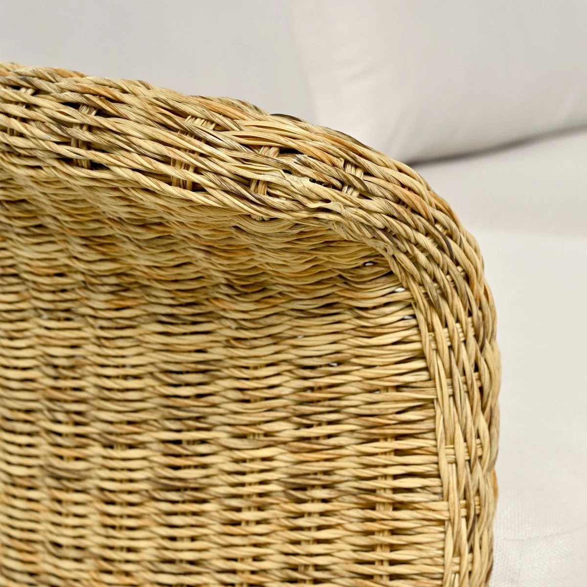 SOFA OGRODOWA 3 osobowa, obłe kształty, technorattan w naturalnym kolorze, zestaw ogrodowy OM004, na taras