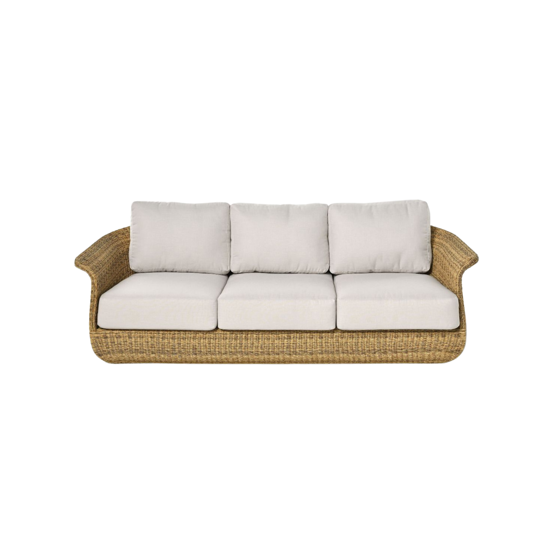 SOFA OGRODOWA 3 osobowa, obłe kształty, technorattan w naturalnym kolorze, zestaw ogrodowy OM004