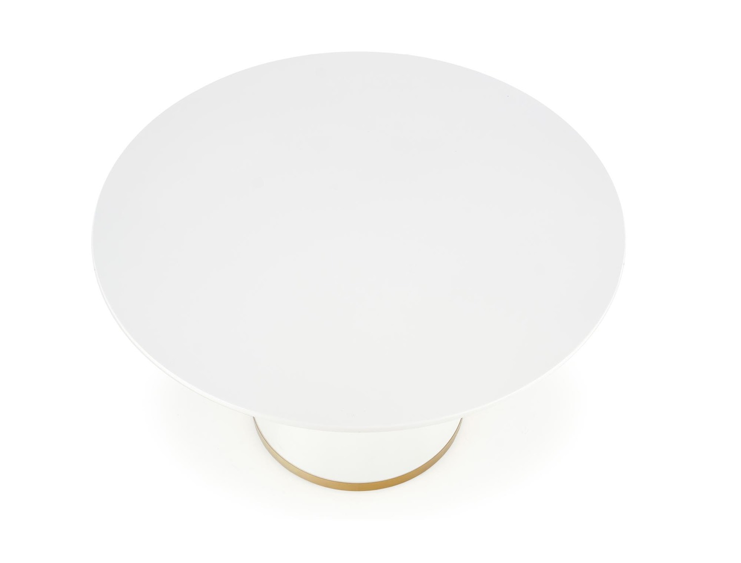 STÓŁ JADALNIANY okrągły, biało-złoty, stożkowa podstawa, wysoki połysk, ekskluzwyny