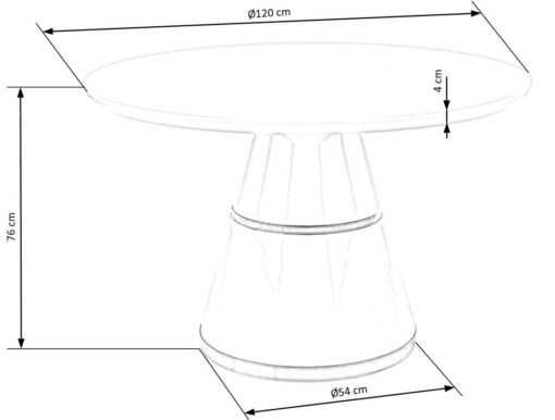 STÓŁ JADALNIANY okrągły, biało-złoty, stożkowa podstawa, wysoki połysk, wymiary