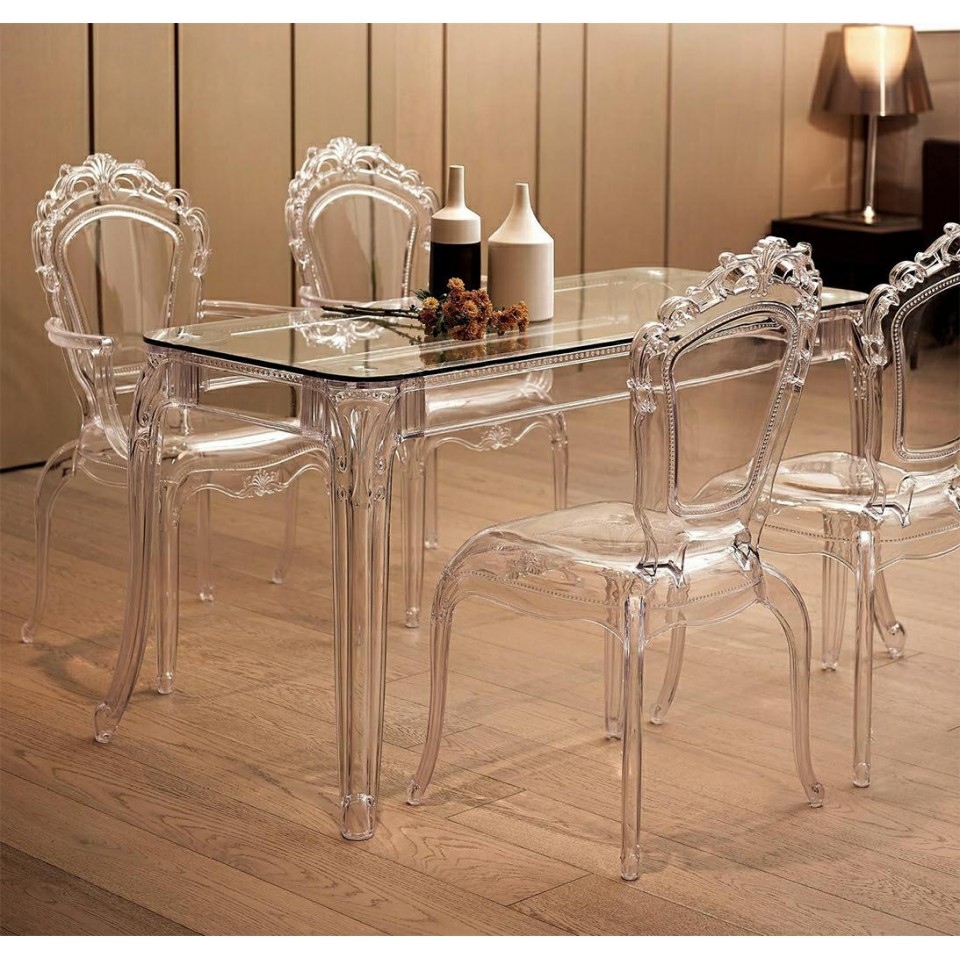 STÓŁ JADALNIANY z poliwęglanu, transparentny, szklany blat, elegancki, glamour STÓŁ JADALNIANY z poliwęglanu, transparentny, szklany blat, elegancki, glamour