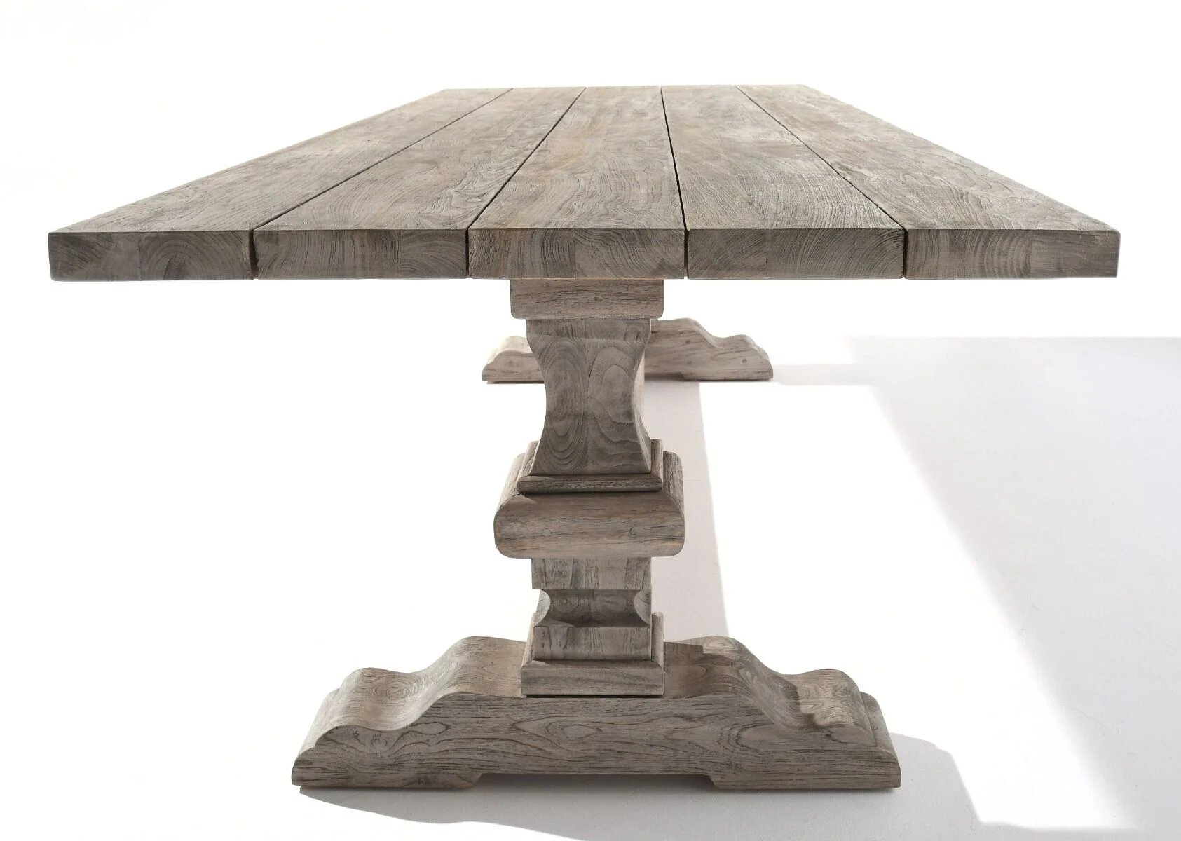 STÓŁ OBIADOWY OGRODOWY z drewna tekowego, patynowy kolor, klasyczny styl, zestaw ogrodowy OM008, na patio