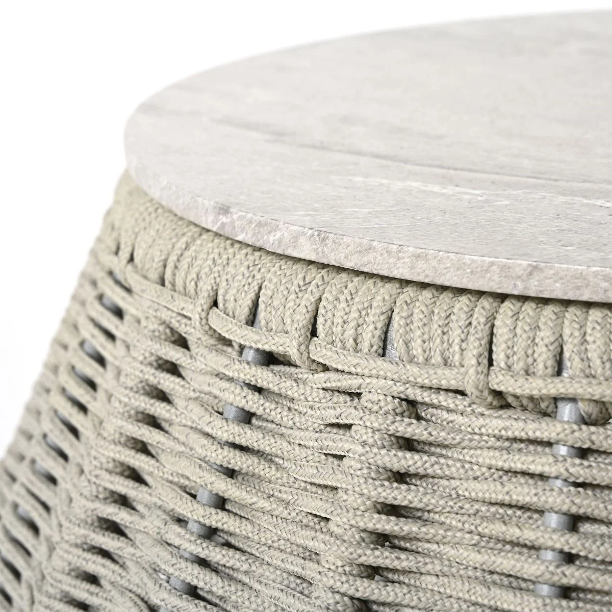 STOLIK KAWOWY OGRODOWY mały, szary sznur, blat z konglomeratu marmurowego, zestaw ogrodowy OM001, na ogród