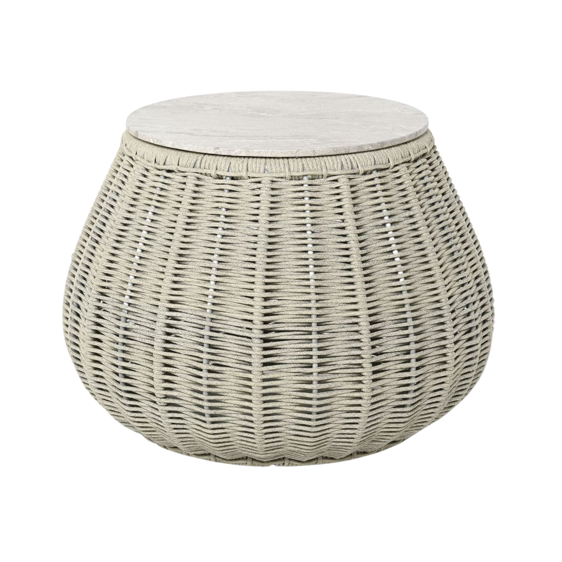 STOLIK KAWOWY OGRODOWY mały, szary sznur, blat z konglomeratu marmurowego, zestaw ogrodowy OM001