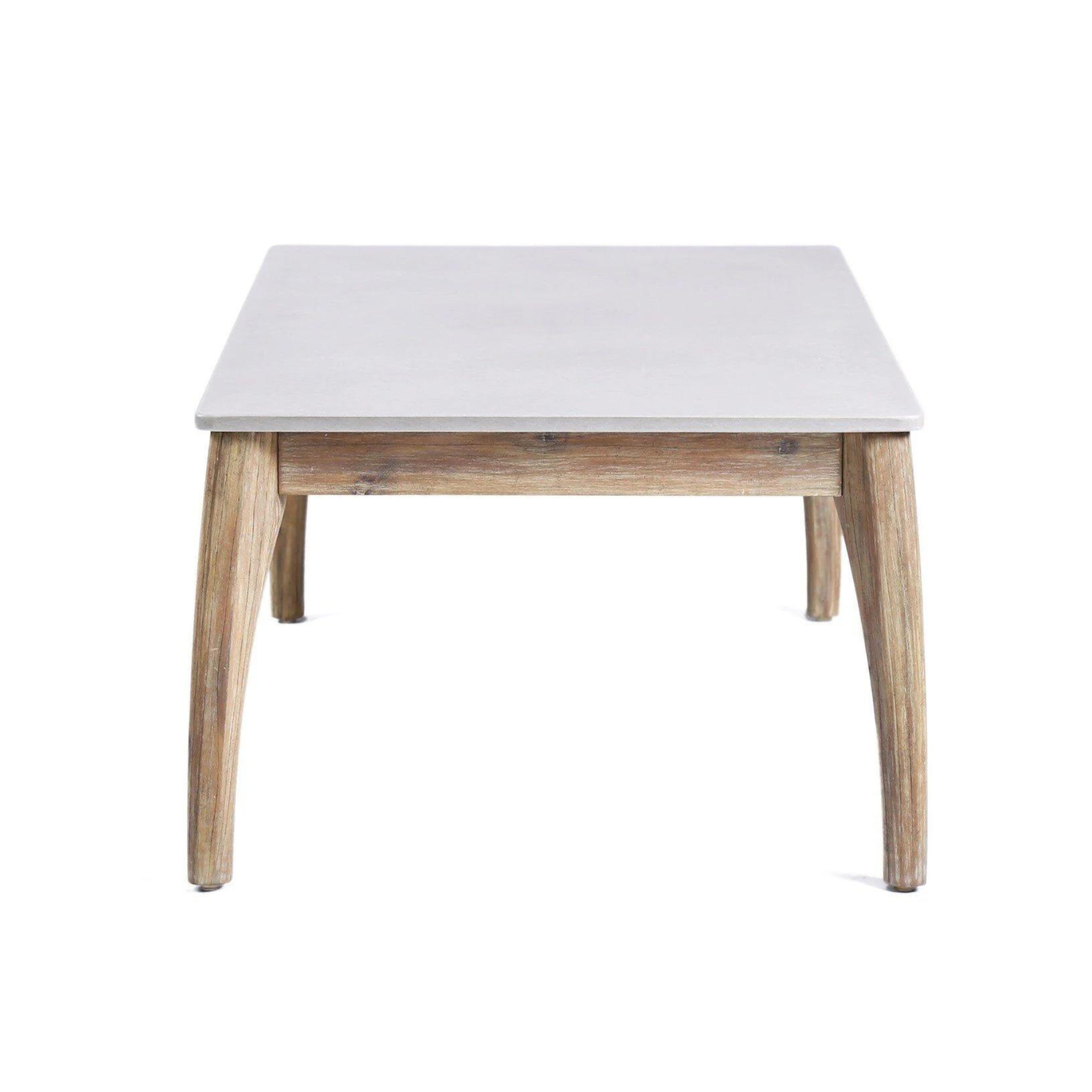 STOLIK OGRODOWY prostokątny na drewnianym stelażu, szary blat, boho, zestaw ogrodowy OM003