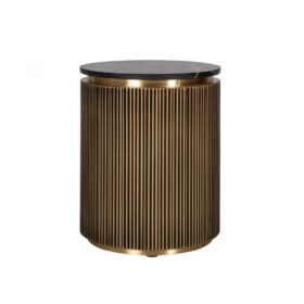 STOLIK POMOCNICZY mosiężna podstawa w kształcie walca, czarny marmurowy blat, glamour