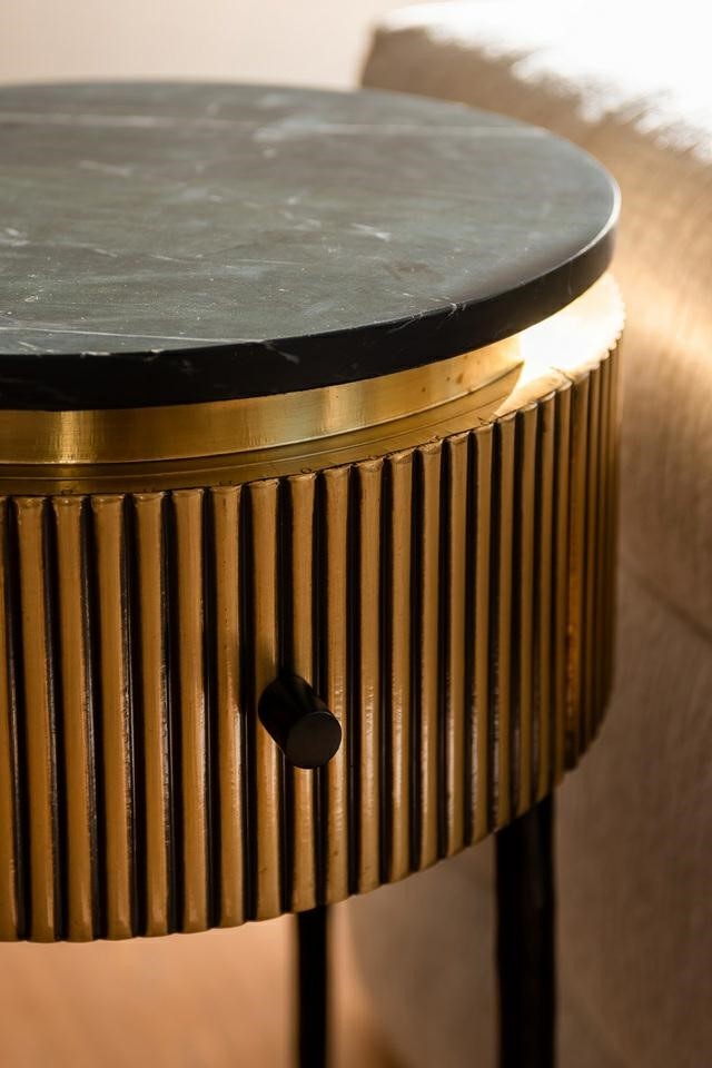 STOLIK POMOCNICZY okrągły, marmurowy blat, czarna podstawa, styl glamour, ekskluzywny STOLIK POMOCNICZY okrągły, marmurowy blat, czarna podstawa, styl glamour, ekskluzywny