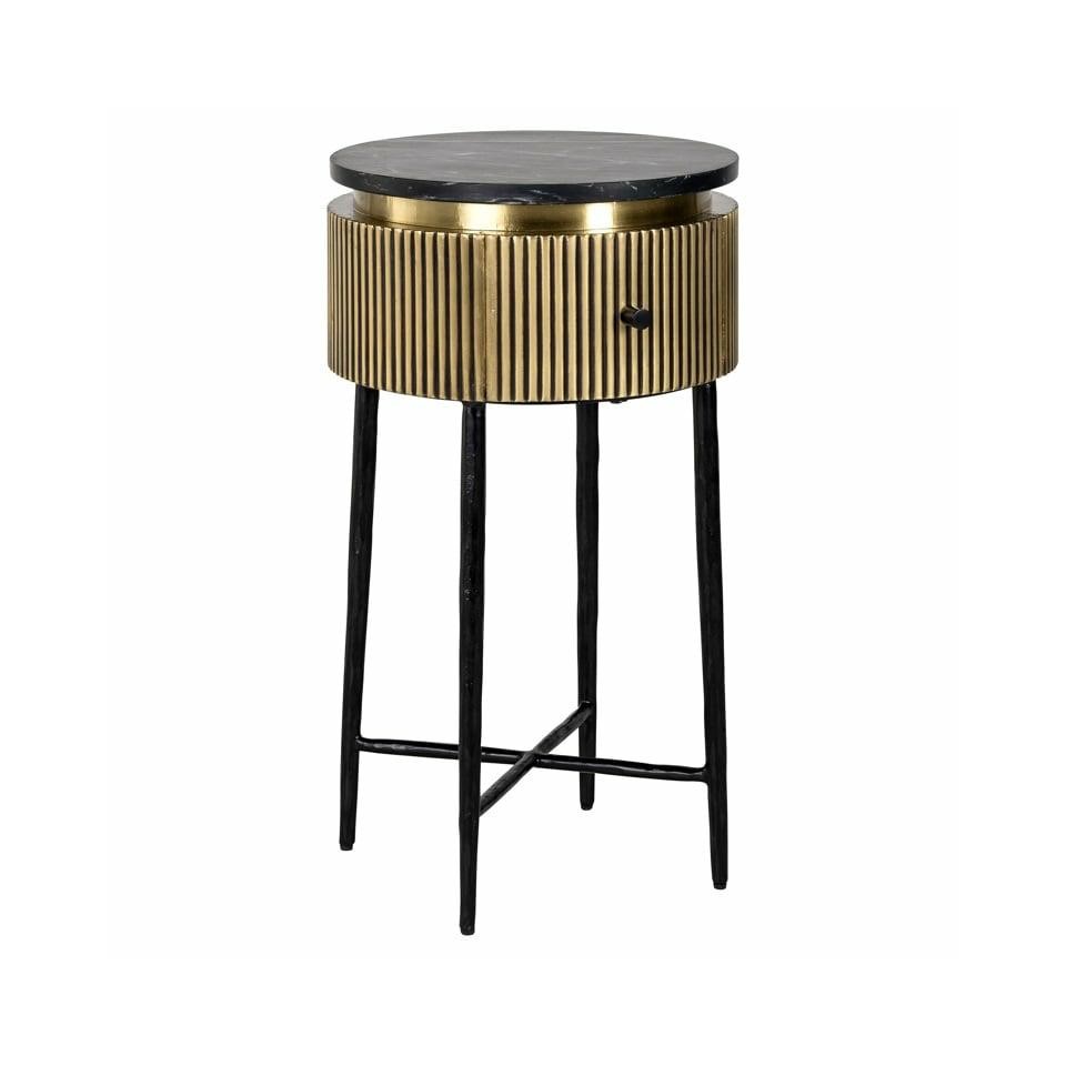 STOLIK POMOCNICZY okrągły, marmurowy blat, czarna podstawa, styl glamour STOLIK POMOCNICZY okrągły, marmurowy blat, czarna podstawa, styl glamour