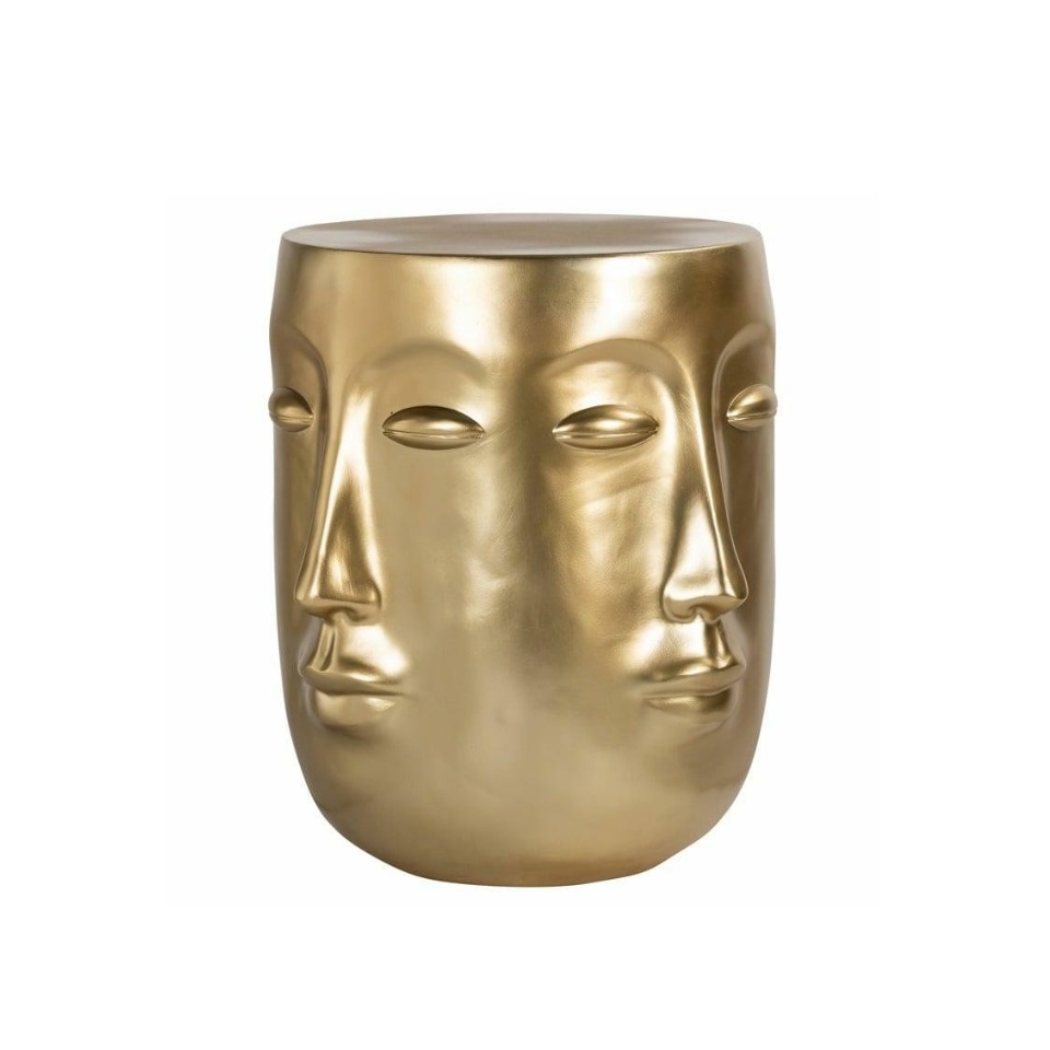 STOLIK POMOCNICZY z żywicy, okrągły, złoty, motyw twarzy, designerski charakter STOLIK POMOCNICZY z żywicy, okrągły, złoty, motyw twarzy, designerski charakter