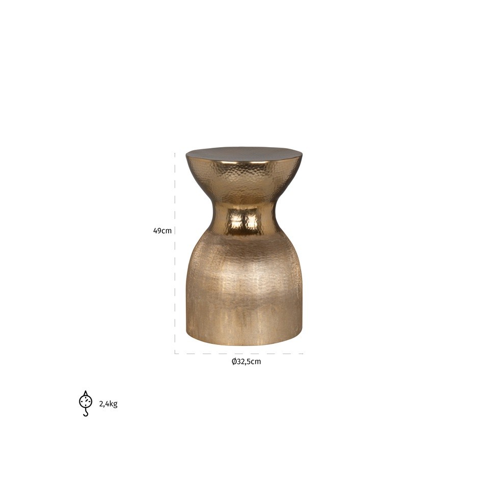 STOLIK POMOCNICZY złoty, aluminiowy, kształt klepsydry, wyjątkowa tekstura, styl glamour, wymiary STOLIK POMOCNICZY złoty, aluminiowy, kształt klepsydry, wyjątkowa tekstura, styl glamour, wymiary