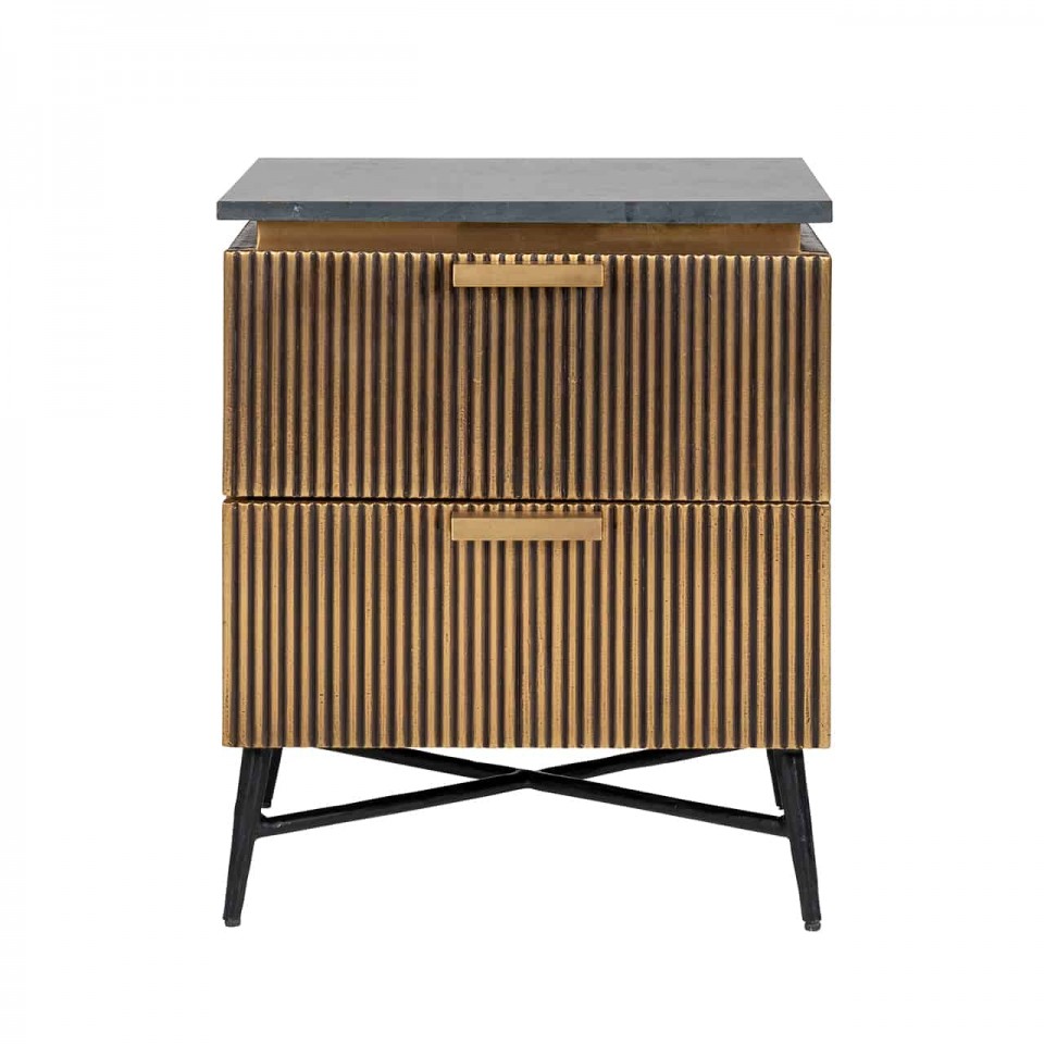 SZAFKA NOCNA z czarnym blatem i mosiężnym korpusem, dwie szuflady, styl glamour, ekskluzywna