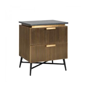 SZAFKA NOCNA z czarnym blatem i mosiężnym korpusem, dwie szuflady, styl glamour