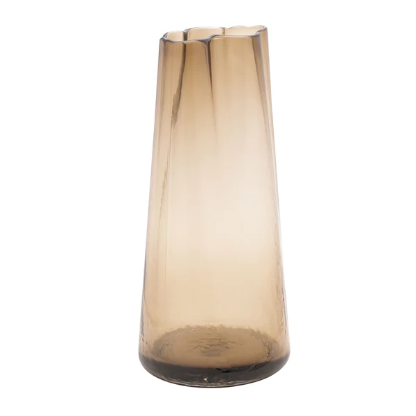 WAZON szklany, wysoki, brązowe transparentne wykończenie, pofalowana krawędź, piękny WAZON szklany, wysoki, brązowe transparentne wykończenie, pofalowana krawędź, piękny