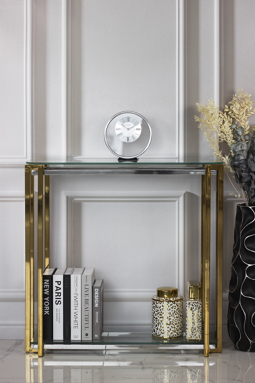 ZEGAR STOJĄCY okrągły, srebrna metalowa rama, szklany panel, nowoczesny, ekskluzywny ZEGAR STOJĄCY okrągły, srebrna metalowa rama, szklany panel, nowoczesny, ekskluzywny