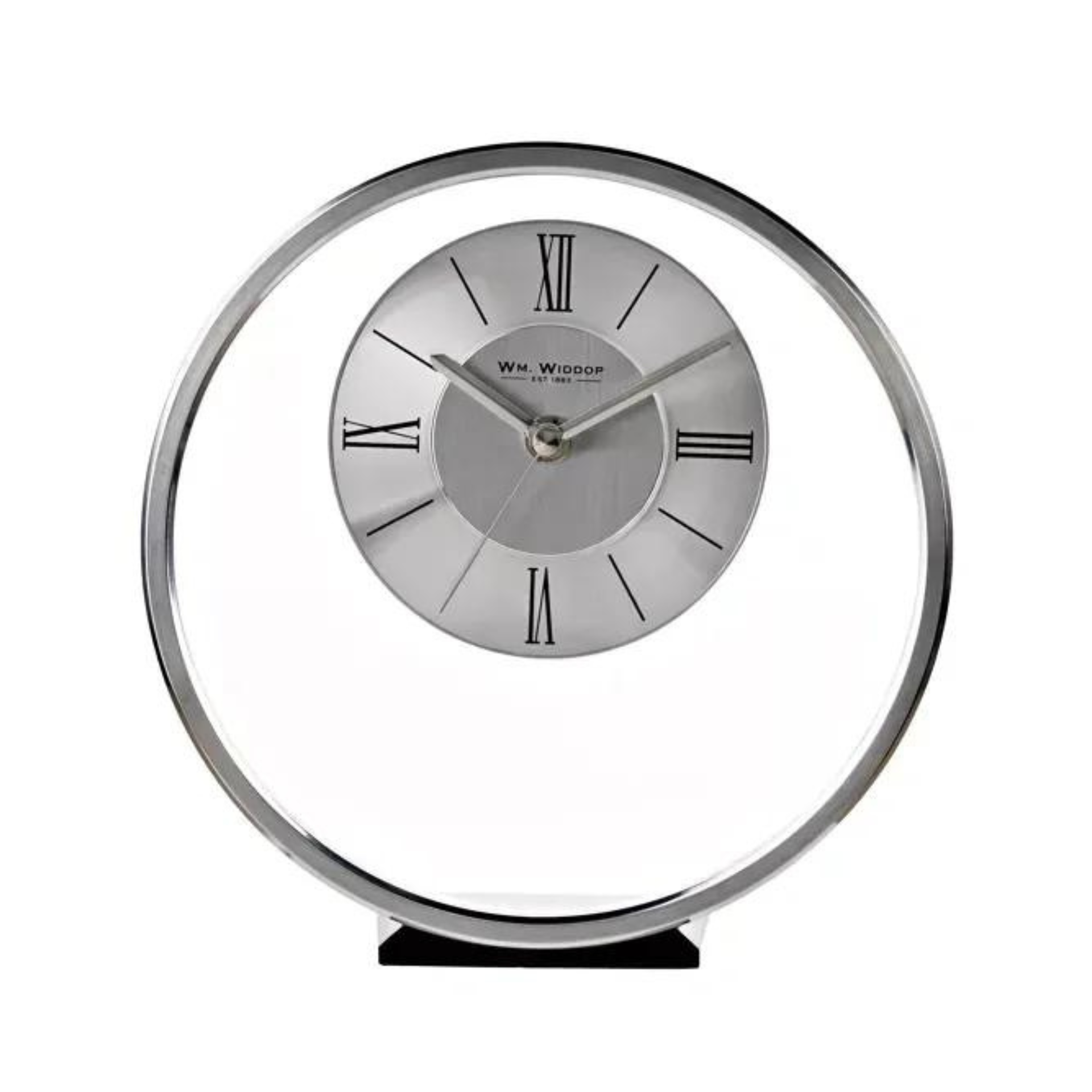 ZEGAR STOJĄCY okrągły, srebrna metalowa rama, szklany panel, nowoczesny ZEGAR STOJĄCY okrągły, srebrna metalowa rama, szklany panel, nowoczesny