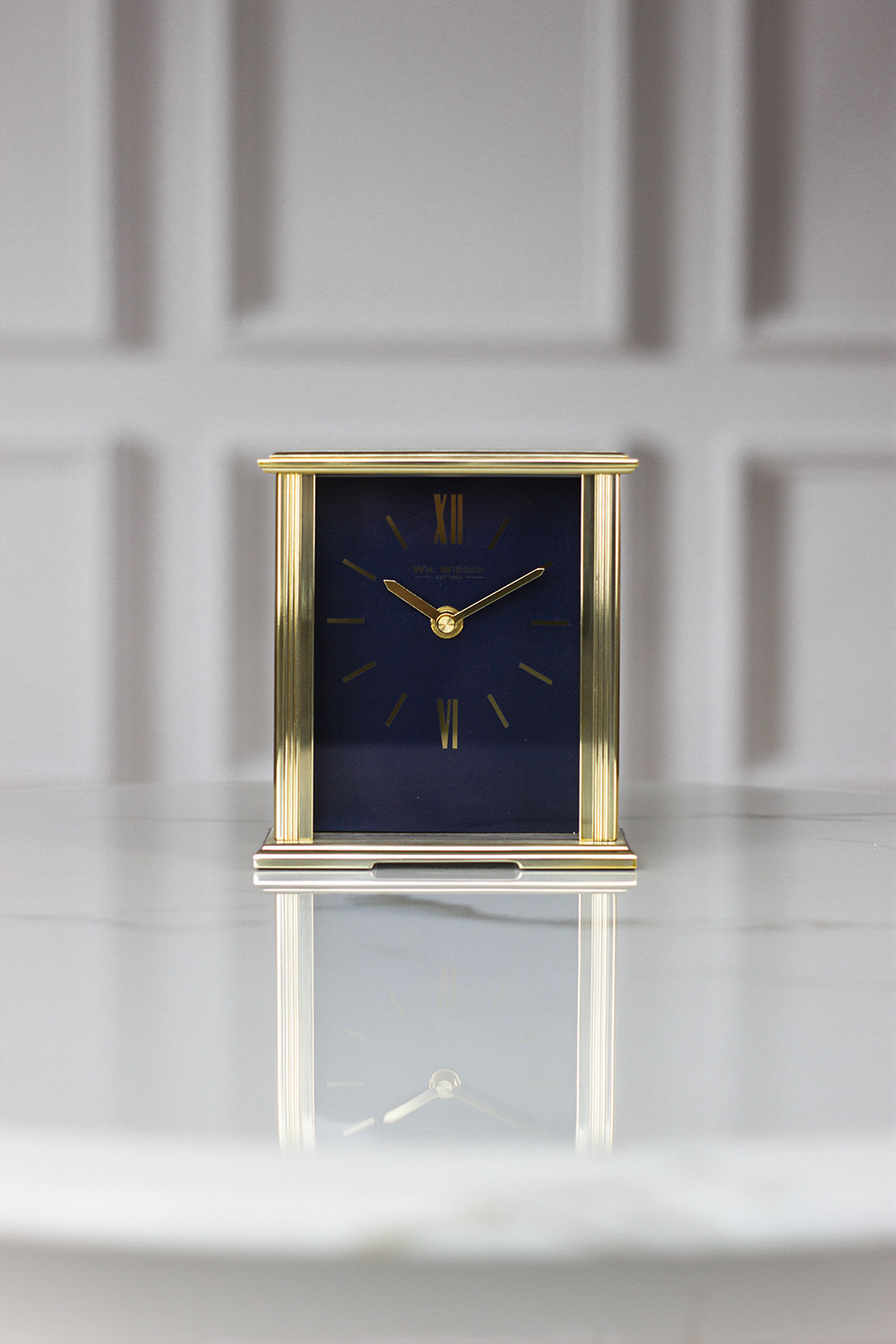 ZEGAR STOJĄCY prostokątny, złota rama, granatowa tarcza, styl glamour, ekskluzywny ZEGAR STOJĄCY prostokątny, złota rama, granatowa tarcza, styl glamour, ekskluzywny