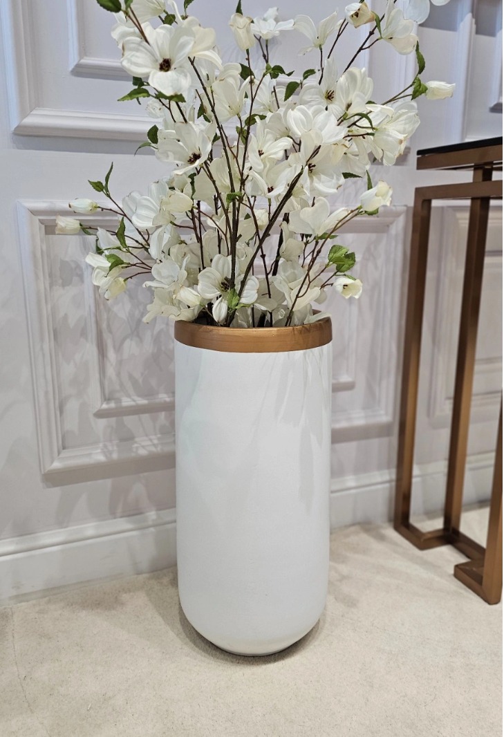 ZESTAW 2 DONIC ceramicznych, białe ze złotym (miedzianym) detalem, styl glamour, piękny ZESTAW 2 DONIC ceramicznych, białe ze złotym (miedzianym) detalem, styl glamour, piękny