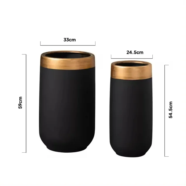 ZESTAW 2 DONIC czarne ze złotym detalem z ceramiki mrozoodpornej, glamour, wymiary ZESTAW 2 DONIC czarne ze złotym detalem z ceramiki mrozoodpornej, glamour, wymiary