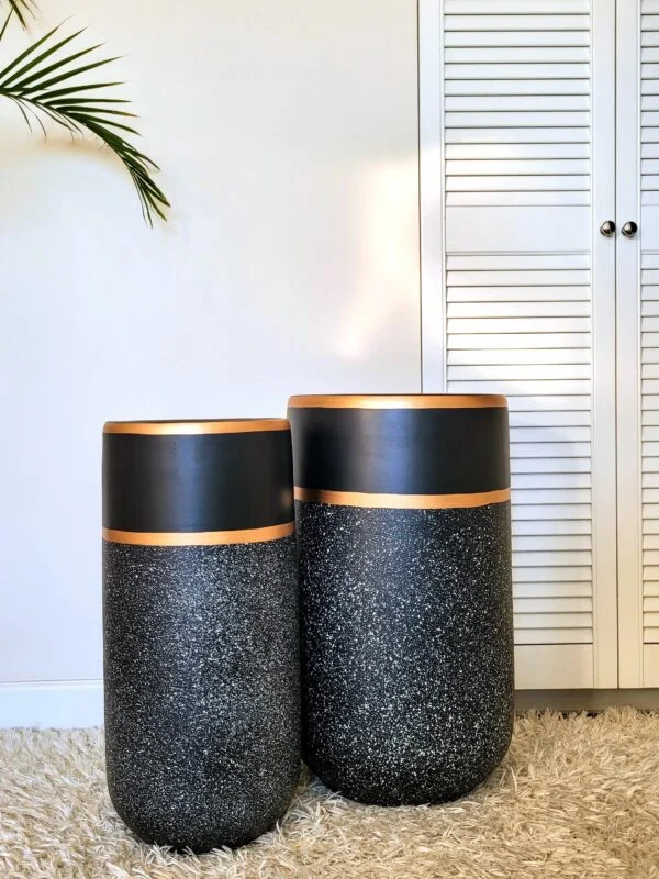 ZESTAW 2 DONIC z ceramiki mrozoodpornej, szaro-czarne ze złotymi paskami, glamour, piękne ZESTAW 2 DONIC z ceramiki mrozoodpornej, szaro-czarne ze złotymi paskami, glamour, piękne