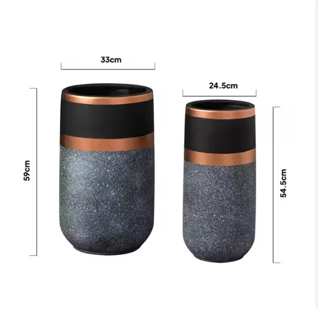 ZESTAW 2 DONIC z ceramiki mrozoodpornej, szaro-czarne ze złotymi paskami, glamour, wymiary ZESTAW 2 DONIC z ceramiki mrozoodpornej, szaro-czarne ze złotymi paskami, glamour, wymiary