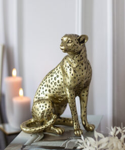FIGURKA OZDOBNA gepard, z żywicy, złote, piękne wykończenie, styl glamour