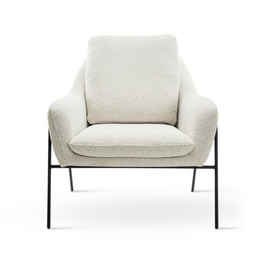 FOTEL WYPOCZYNKOWY na czarnym stelażu, biały elegancki materiał, nowoczesny styl, piękny
